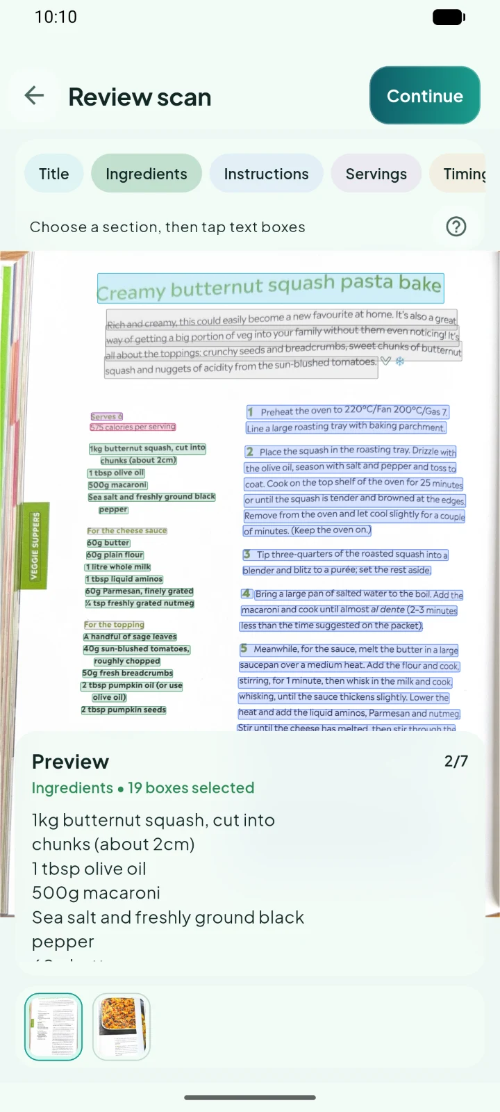 Silflay cookbook recipe scan on Android