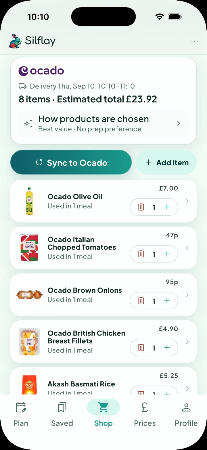 Silflay supermarket shop on iPhone