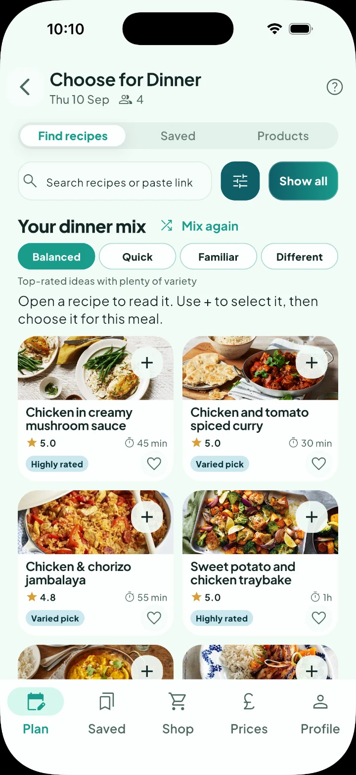 Silflay recipe search on iPhone